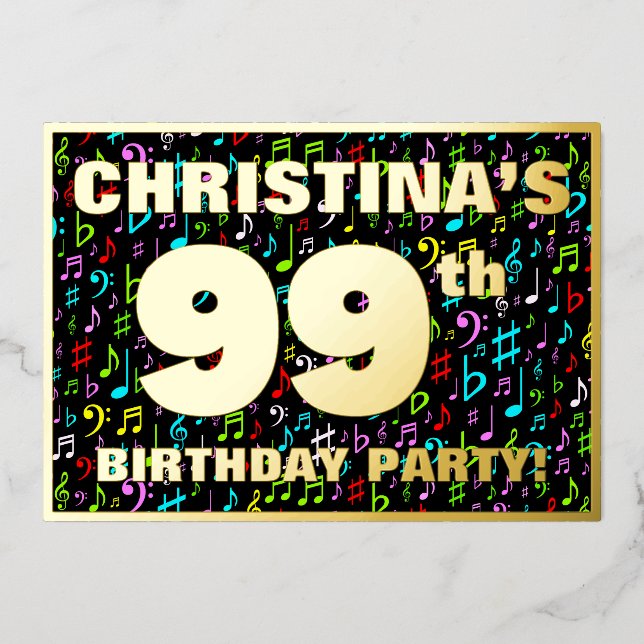 Invitation En Aluminium 99e fête d'anniversaire — Symboles de musique amus (Recto)
