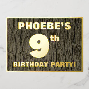 Invitation En Aluminium 9e Birthday Party: Bold, Faux Wood Grain Pattern