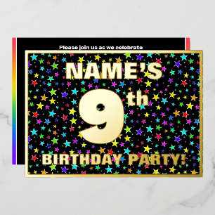 Invitation En Aluminium 9e fête d'anniversaire — Amusant, Colorée Stars Mo