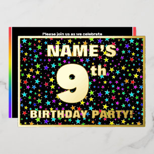 Invitation En Aluminium 9e fête d'anniversaire — Amusant, Colorée Stars Mo
