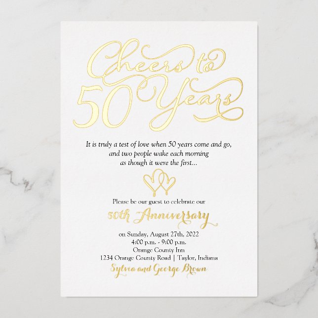Invitation En Aluminium À 50 Ans de Mariage 50ème Anniversaire de Mariage (Recto)