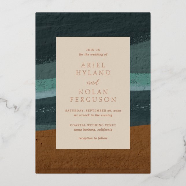 Invitation En Aluminium Abstrait Coastal Chic Mariage moderne (Recto)