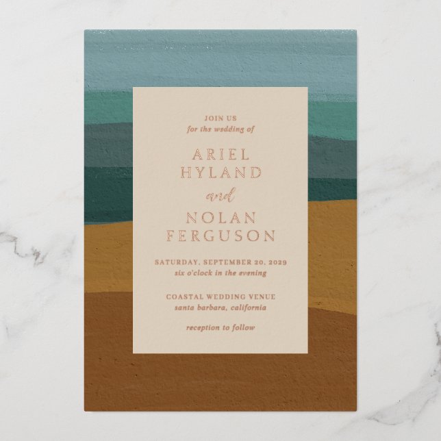 Invitation En Aluminium Abstrait Coastal Chic Mariage moderne (Recto)