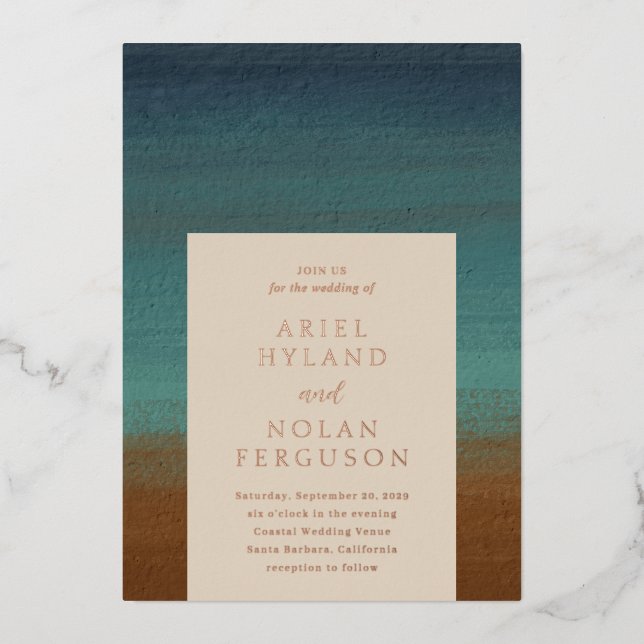 Invitation En Aluminium Abstrait Coastal Chic Mariage moderne (Recto)