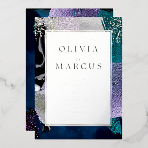 Invitation En Aluminium Abstrait Élégant Turquoise Lilac Brush Strokes