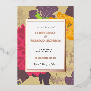 Invitation En Aluminium Abstrait Floral Mariage or