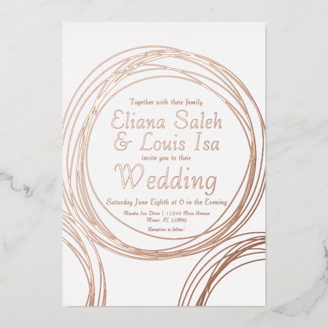 Invitation En Aluminium Abstrait Mariage circulaire en or pressé (Recto)