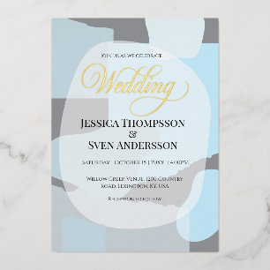 Invitation En Aluminium Abstrait moderne bleu minimaliste Mariage artistiq