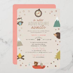 Invitation En Aluminium Adventure Await Woodland Girl Baby shower rose