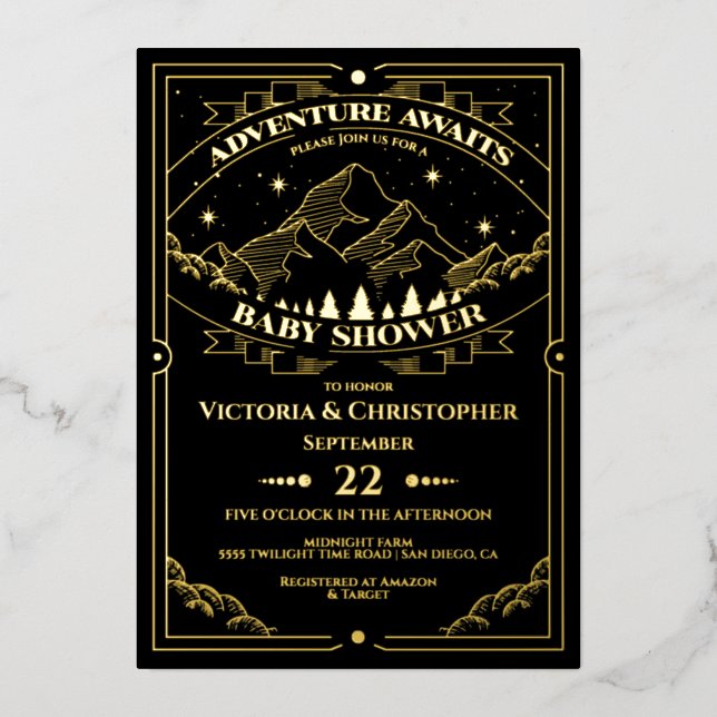 Invitation En Aluminium Adventure Baby shower forestier de montagne Woodla (Recto)