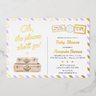 Invitation En Aluminium Adventure World Voyage bébé fille Lavender Gold