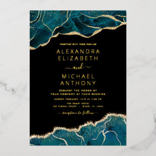 Invitation En Aluminium Agate Turquoise Turquoise Gold Blue Mariage