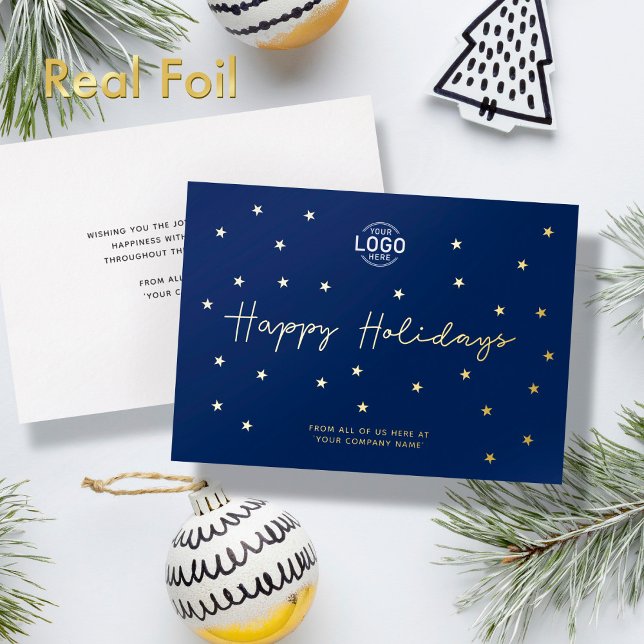 Invitation En Aluminium Ajouter le logo Gold Stars Marine Blue Business Ho (Créateur téléchargé)