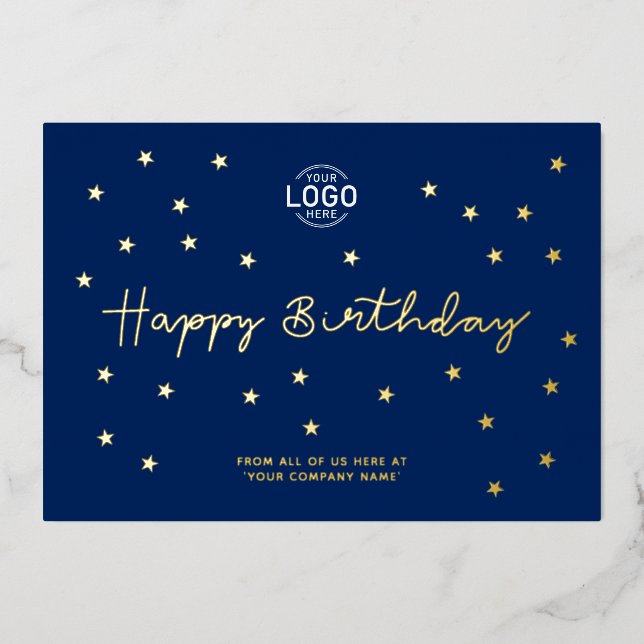 Invitation En Aluminium Ajouter le logo minimum Gold Stars Bureau bleu Ann (Recto)