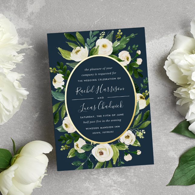 Invitation En Aluminium Alabaster | Cadre floral vert et blanc Mariage (Créateur téléchargé)