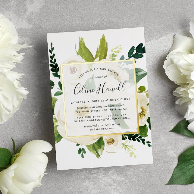 Invitation En Aluminium Albâtre Baby shower Floral Or (Créateur téléchargé)