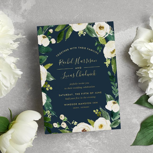 Invitation En Aluminium Albâtre Floral Cadre Mariage Or (Créateur téléchargé)