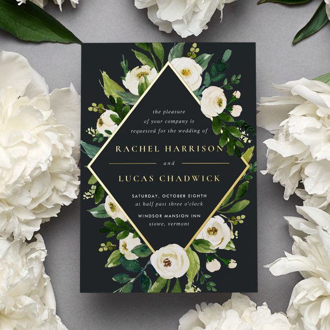 Invitation En Aluminium Albâtre | Mariage de cadre de fleurs vert et blanc (Créateur téléchargé)