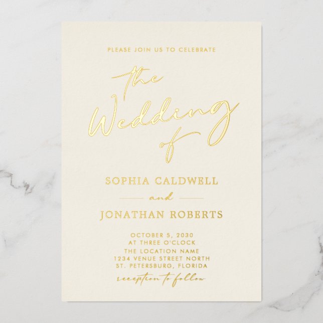Invitation En Aluminium All in One Gold Calligraphy Mariage (Recto)