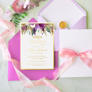 Invitation En Aluminium Améthyste Pailletée Fleurie Violette pour Quincean