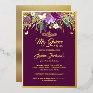 Invitation En Aluminium Améthyste Pétillante Florale Quinceanera Anniversa