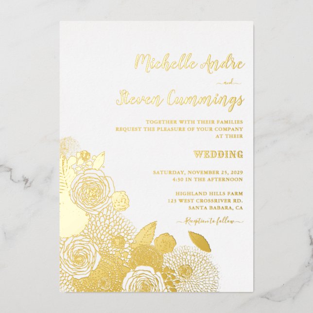 Invitation En Aluminium Amour Fleurit ・ Élégant Mariage Floral Real (Recto)