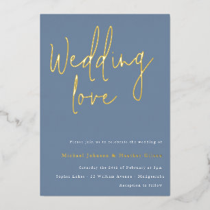 Invitation En Aluminium Amour mariage : Dusty Blue & Gold Designer Mariage