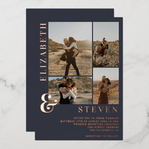 Invitation En Aluminium Ampersand bleu 4 grille photo mariage rose or
