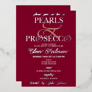 Invitation En Aluminium Ampersand Burgundy Pearls & Prosecco Fête des mari
