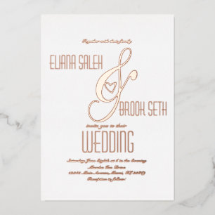 Invitation En Aluminium Ampersand Cœur Or Mariage Pressé