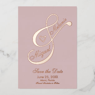 Invitation En Aluminium Ampersand Cœur Rose Blush Enregistrer la Date Pres