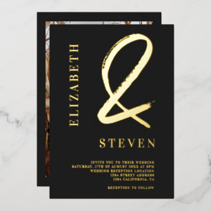 Invitation En Aluminium Ampersand d'or chic moderne noms photo mariage