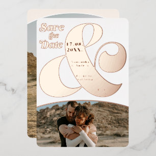 Invitation En Aluminium Ampersand moderne 2 photos enregistrer la date or 