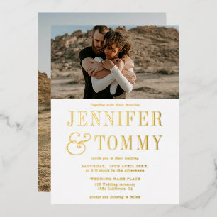 Invitation En Aluminium Ampersand moderne en gras blanc 2 photos mariage