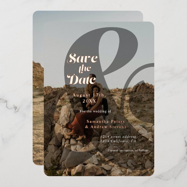 Invitation En Aluminium Ampersand moderne superposer 2 photos enregistrer  (Recto/Verso)