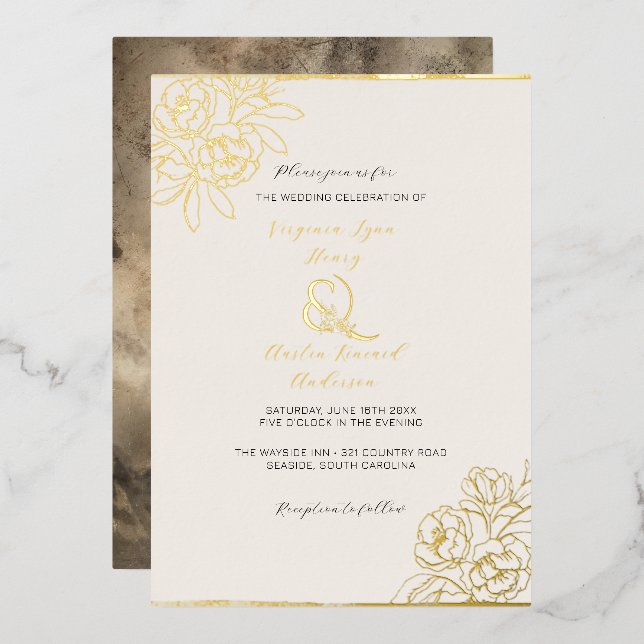 Invitation En Aluminium Ampersand Moody Smoked Gold (vertical) (Recto/Verso)
