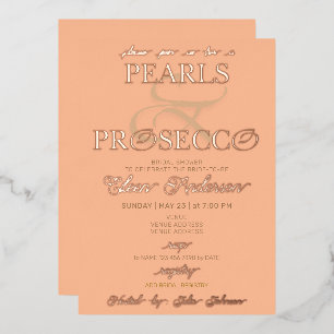 Invitation En Aluminium Ampersand Peach Fuzz Pearls Prosecco Fête des mari