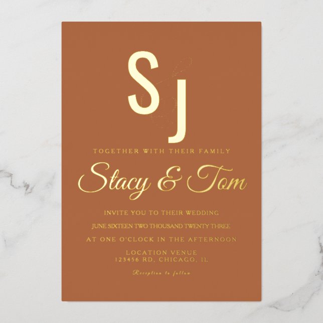 Invitation En Aluminium Ampersand simple monogramme en terre cuite pressé (Recto)