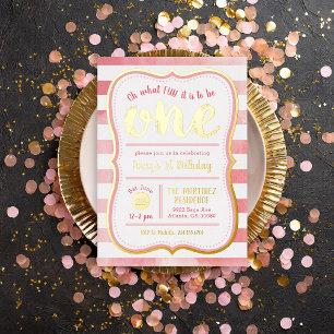 Invitation En Aluminium Amusant d'être rose et or pour une première fête d