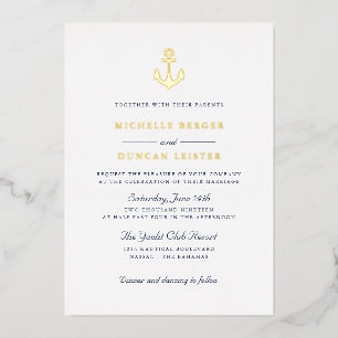 Invitation En Aluminium Ancre Bleue Classique Yacht Club Mariage