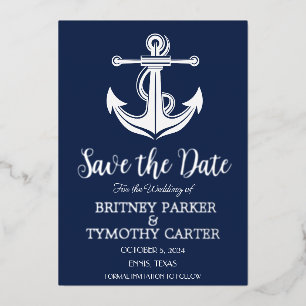Invitation En Aluminium Ancre bleue marine moderne Mariage de code QR mode