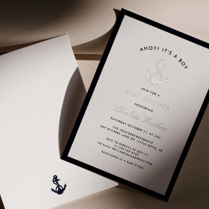 Invitation En Aluminium Ancre nautique Elégant Baby shower garçon Argent