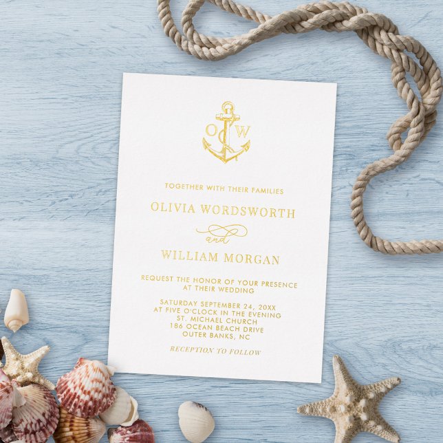 Invitation En Aluminium Ancre nautique Monogramme Mariage minimal (Créateur téléchargé)