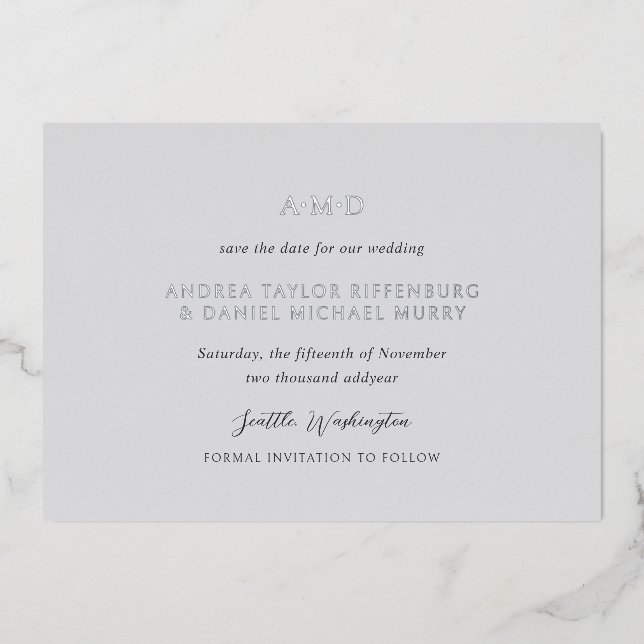Invitation En Aluminium Andrea Grey Elegant Wedding Enregistrer la date (Recto)
