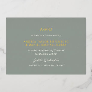 Invitation En Aluminium Andrea Sage Green Mariage Élégant Enregistrer La D
