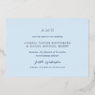 Invitation En Aluminium Andrea Sky Blue Mariage Élégant Enregistrer La Dat