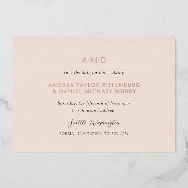 Invitation En Aluminium Andrea Tan Mariage Élégant Enregistrer La Date (Recto)