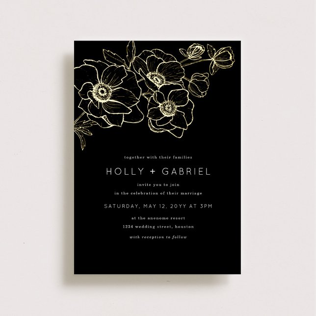 Invitation En Aluminium Anemone Bouquet Mariage Real Gold (Créateur téléchargé)