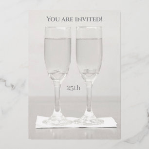 Invitation En Aluminium Anneaux Blancs Argent 25e Anniversaire de Mariage 