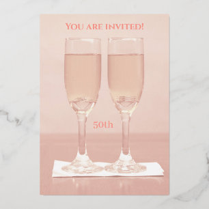 Invitation En Aluminium Anneaux Blancs Or Rose 50e Anniversaire de Mariage